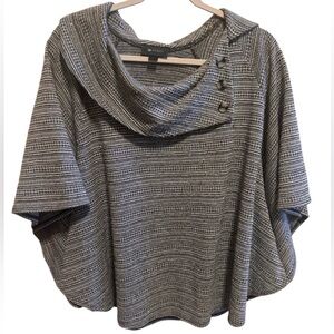 AB Studio Black white Poncho Sweater Pullover Button Detail Sz L